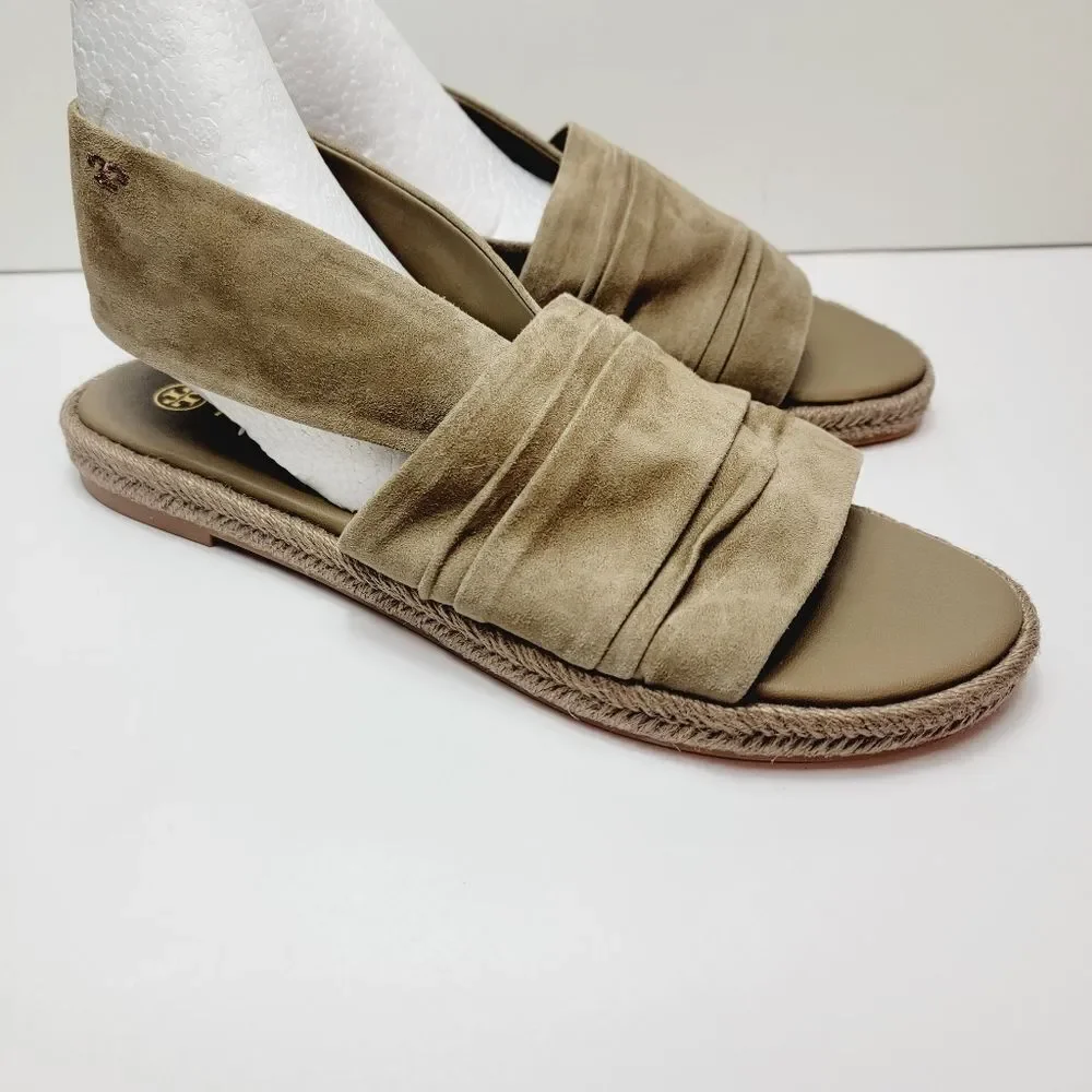 NEW Tory Burch Neutral Suede Gathered Slingback Strap WInd Size 10